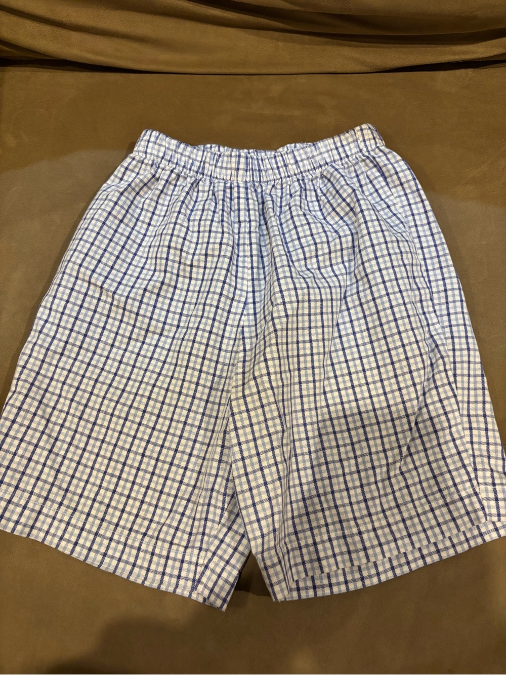 bella bliss White and Blue Plaid Elastic-Waist Shorts